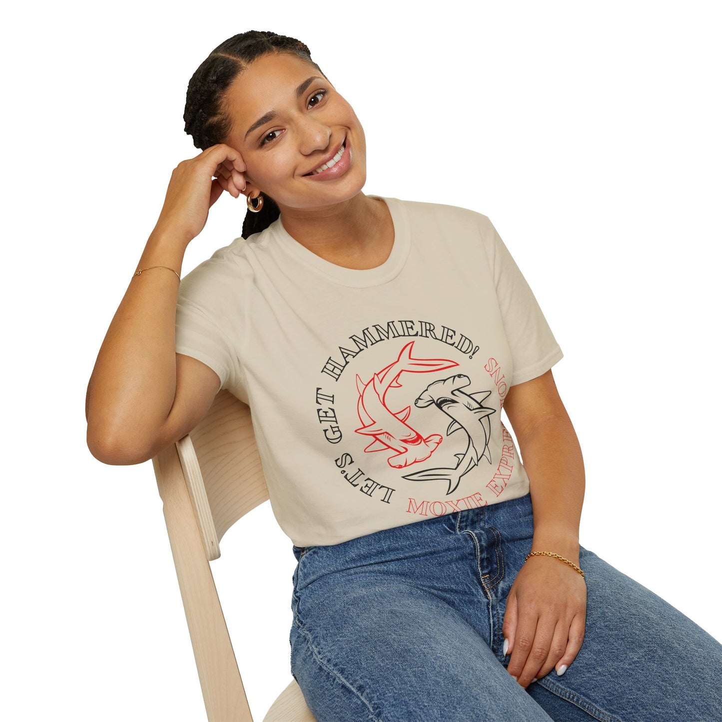 Let's Get Hammered Unisex Softstyle Crewneck T-Shirt - Fun Shark Design for Beach Lovers