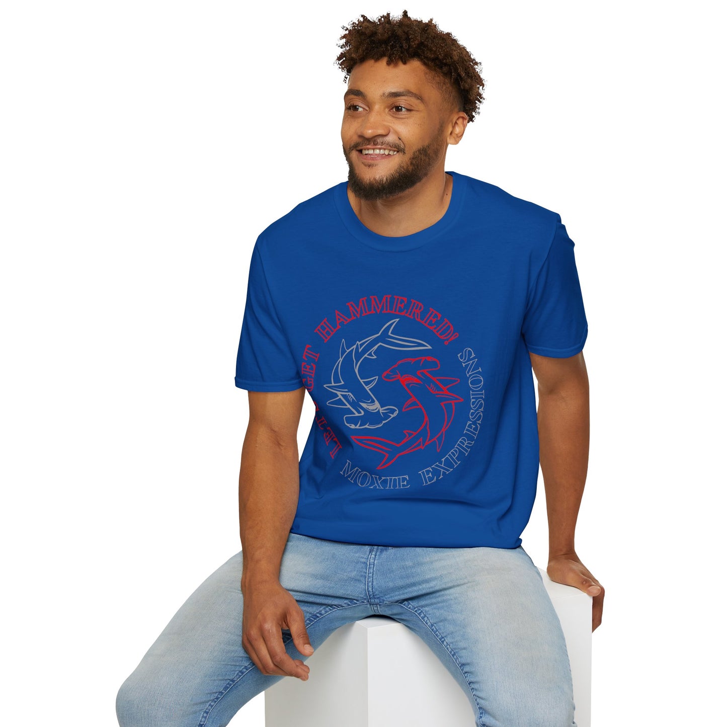 Let's Get Hammered Unisex Softstyle Crewneck T-Shirt - Fun Shark Design for Beach Lovers