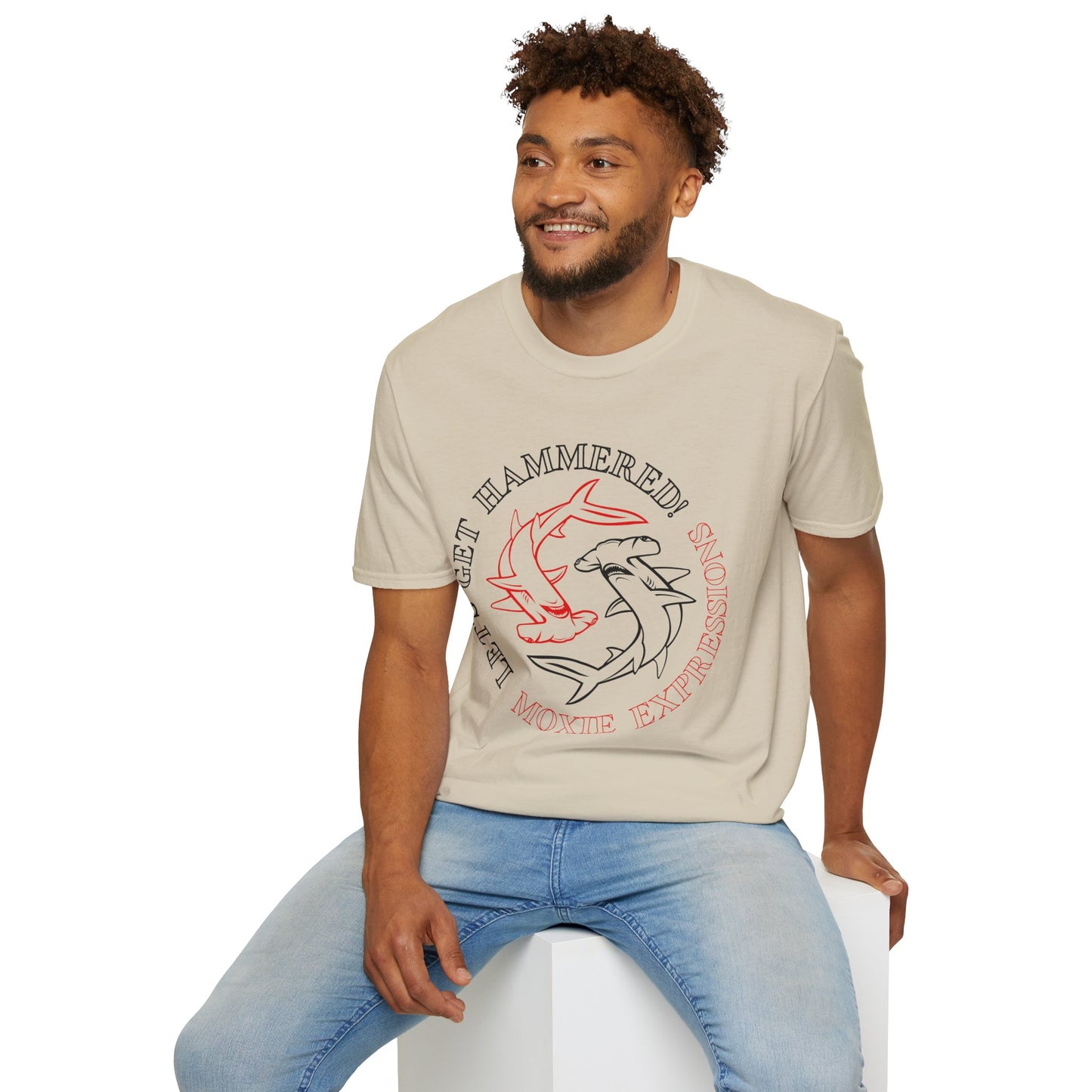 Let's Get Hammered Unisex Softstyle Crewneck T-Shirt - Fun Shark Design for Beach Lovers