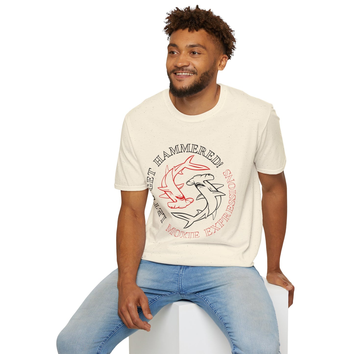 Let's Get Hammered Unisex Softstyle Crewneck T-Shirt - Fun Shark Design for Beach Lovers