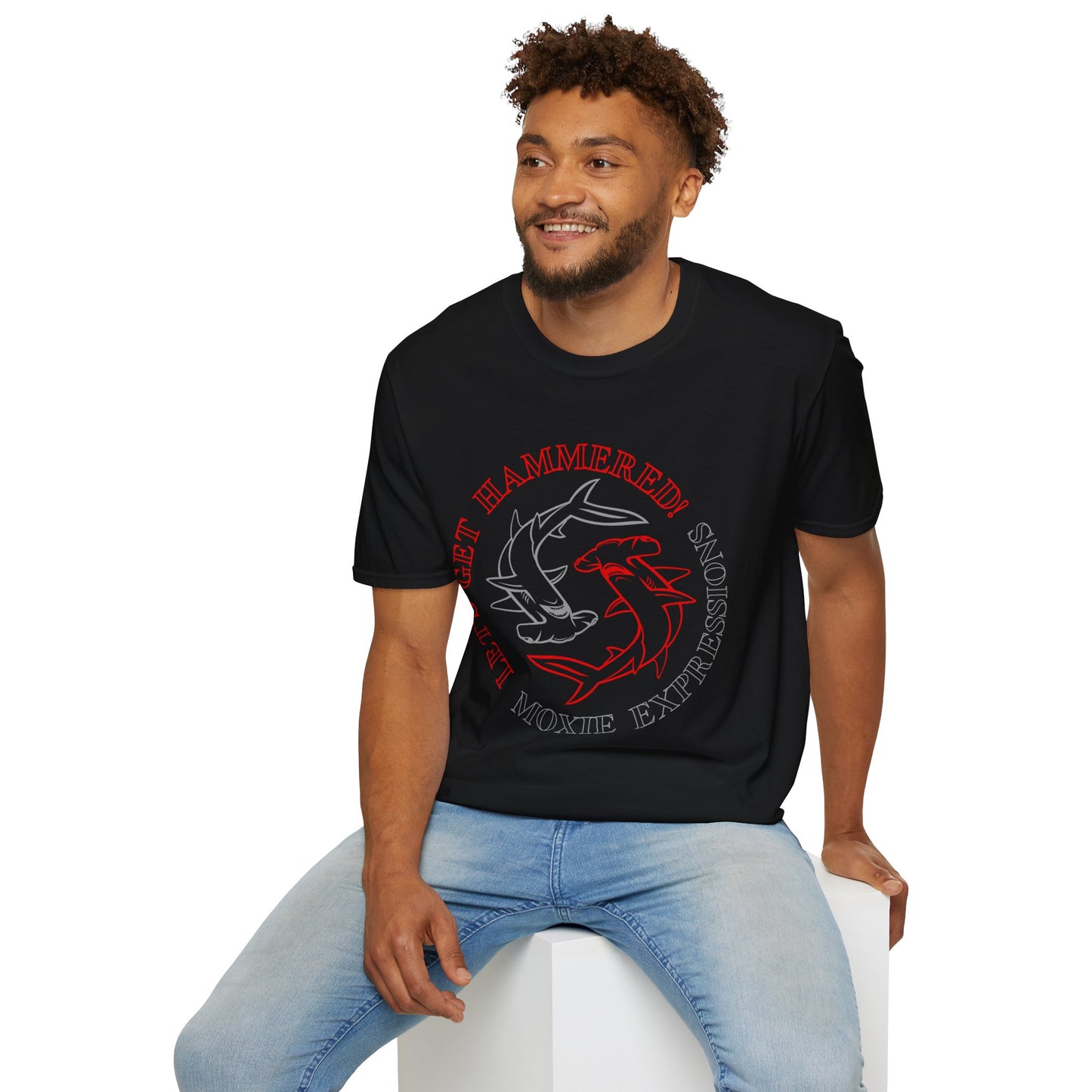 Let's Get Hammered Unisex Softstyle Crewneck T-Shirt - Fun Shark Design for Beach Lovers