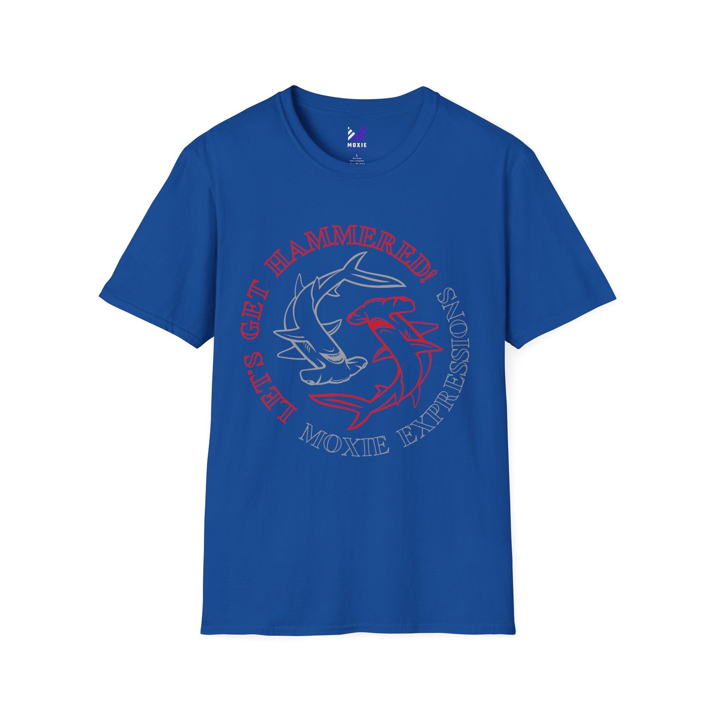 Let's Get Hammered Unisex Softstyle Crewneck T-Shirt - Fun Shark Design for Beach Lovers