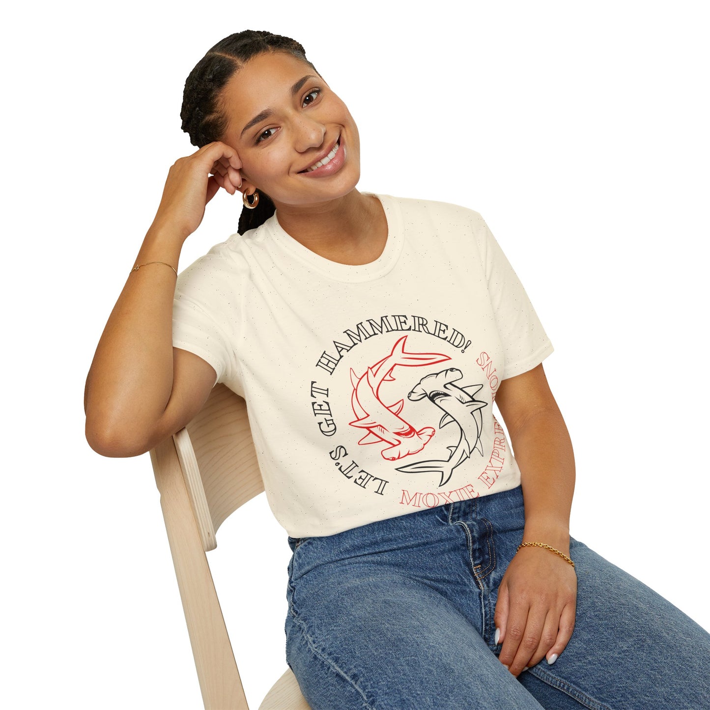 Let's Get Hammered Unisex Softstyle Crewneck T-Shirt - Fun Shark Design for Beach Lovers
