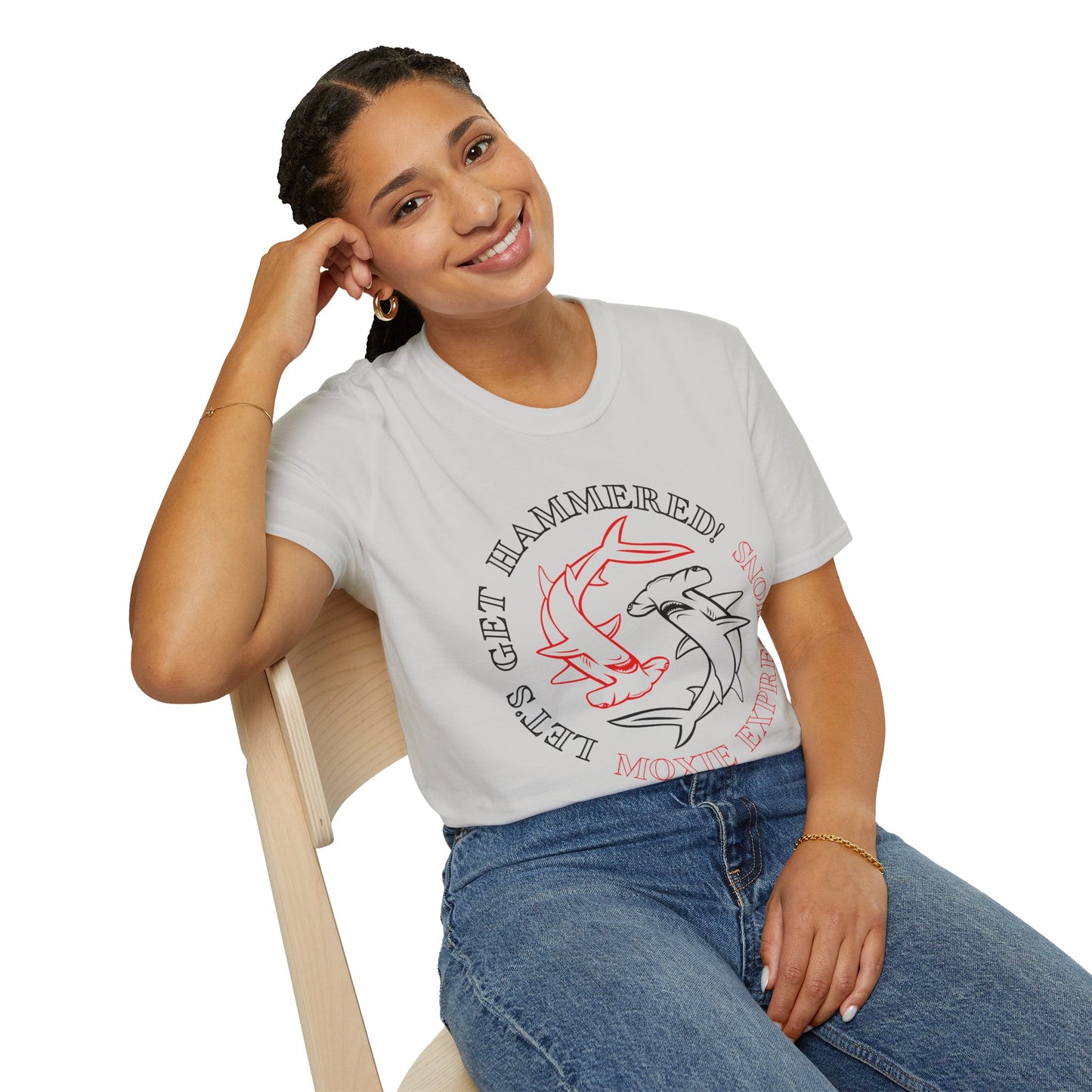 Let's Get Hammered Unisex Softstyle Crewneck T-Shirt - Fun Shark Design for Beach Lovers
