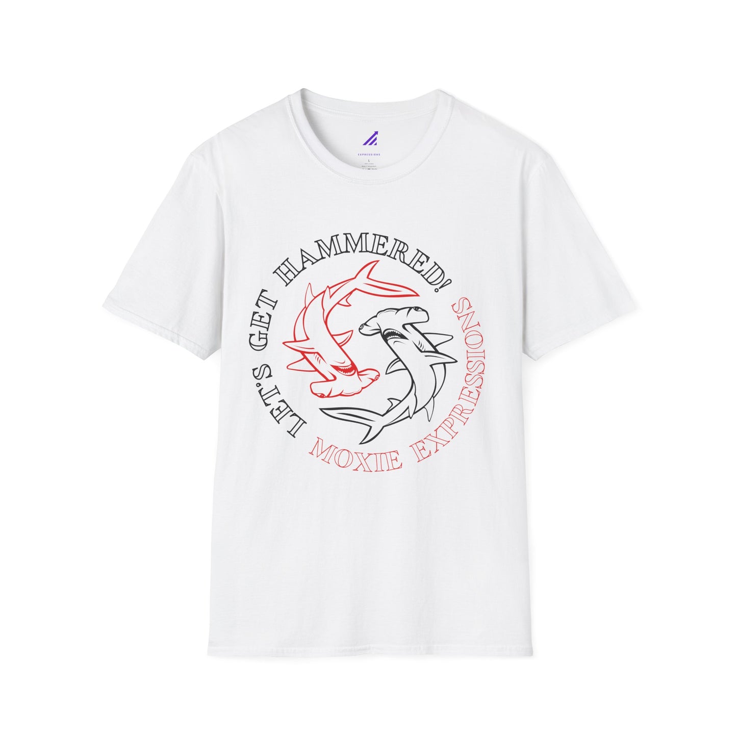 Let's Get Hammered Unisex Softstyle Crewneck T-Shirt - Fun Shark Design for Beach Lovers