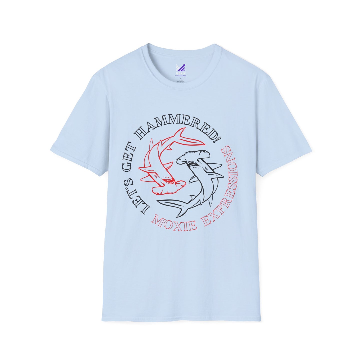 Let's Get Hammered Unisex Softstyle Crewneck T-Shirt - Fun Shark Design for Beach Lovers