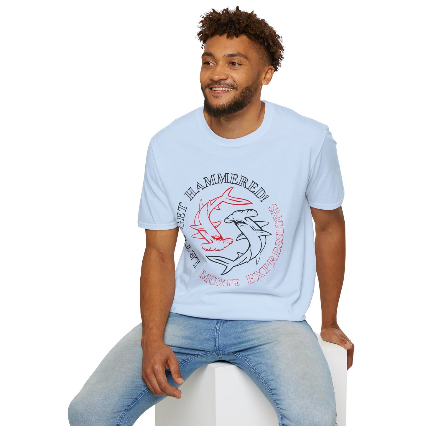 Let's Get Hammered Unisex Softstyle Crewneck T-Shirt - Fun Shark Design for Beach Lovers