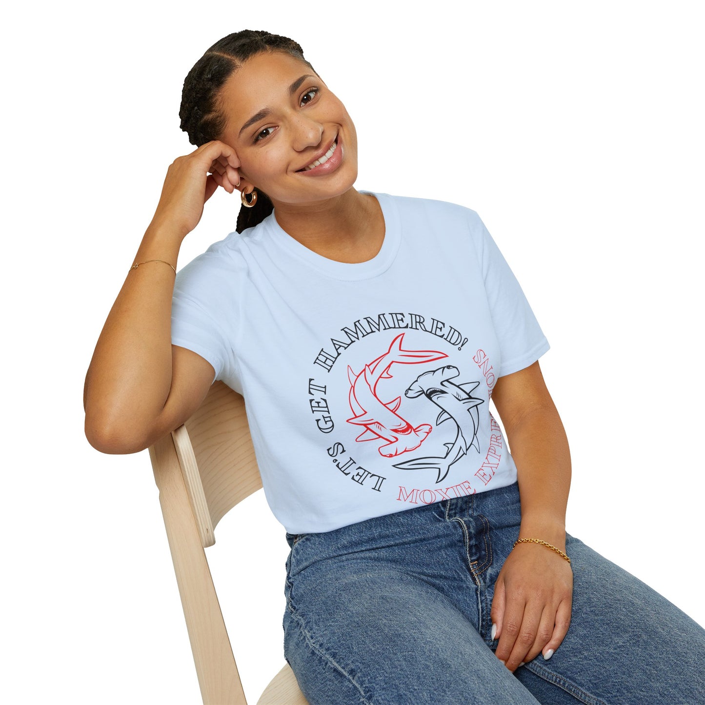 Let's Get Hammered Unisex Softstyle Crewneck T-Shirt - Fun Shark Design for Beach Lovers