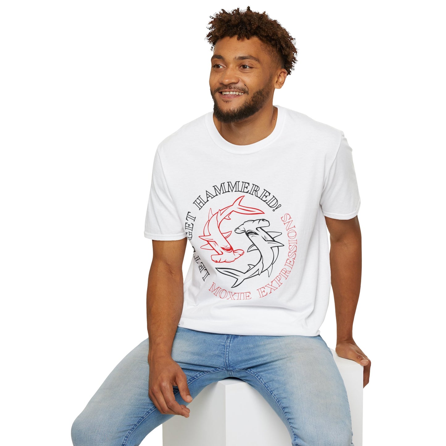 Let's Get Hammered Unisex Softstyle Crewneck T-Shirt - Fun Shark Design for Beach Lovers