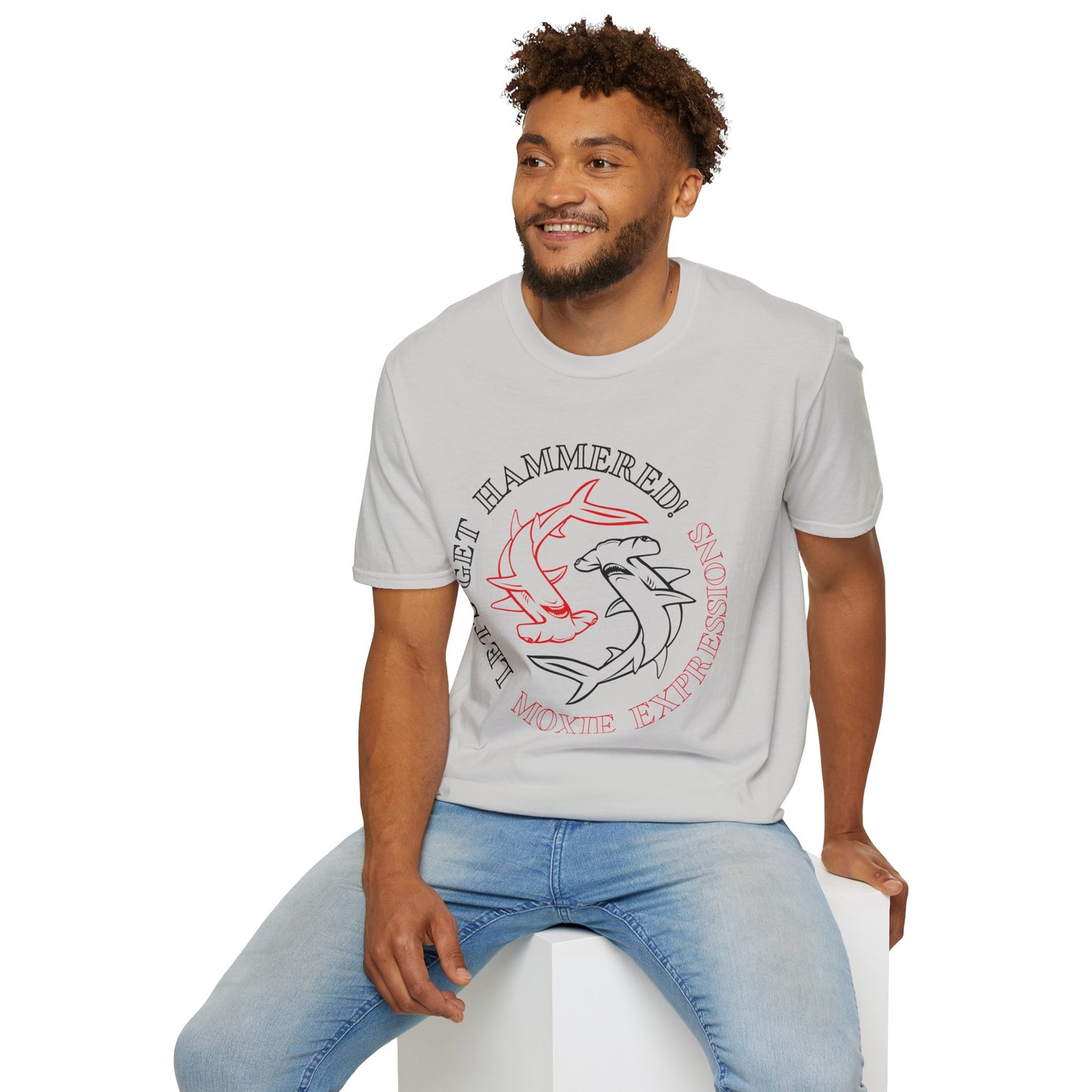 Let's Get Hammered Unisex Softstyle Crewneck T-Shirt - Fun Shark Design for Beach Lovers