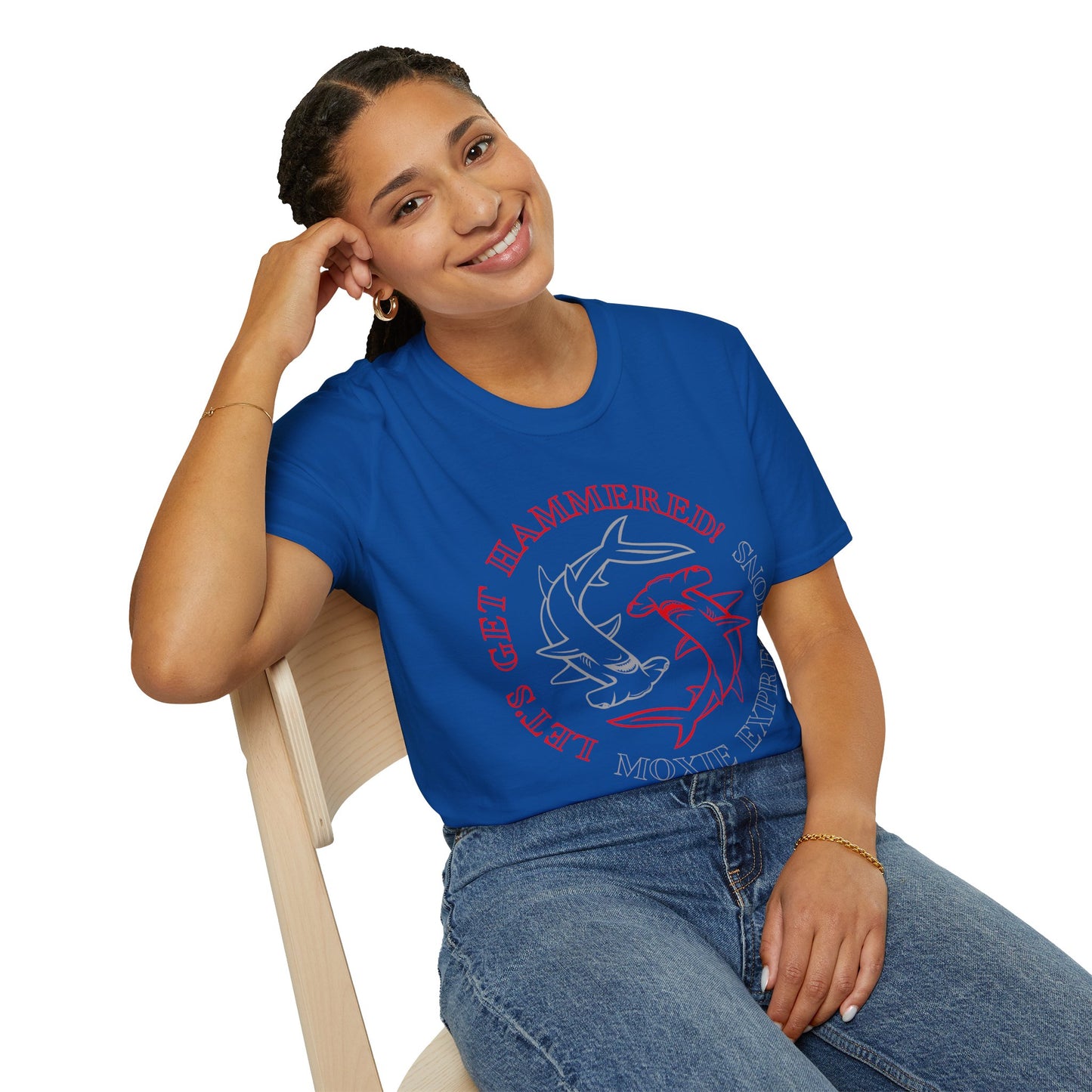 Let's Get Hammered Unisex Softstyle Crewneck T-Shirt - Fun Shark Design for Beach Lovers