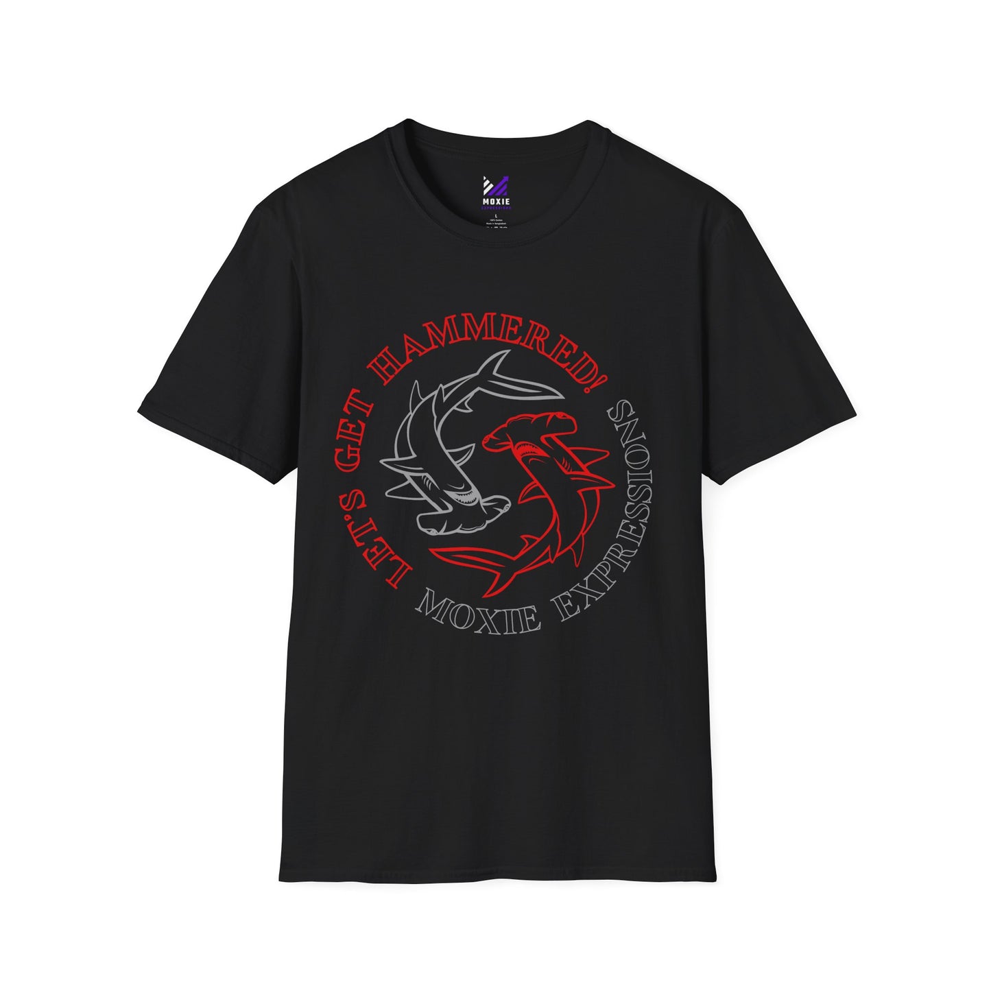 Let's Get Hammered Unisex Softstyle Crewneck T-Shirt - Fun Shark Design for Beach Lovers