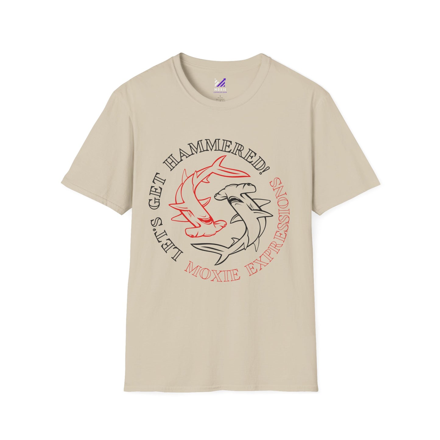 Let's Get Hammered Unisex Softstyle Crewneck T-Shirt - Fun Shark Design for Beach Lovers