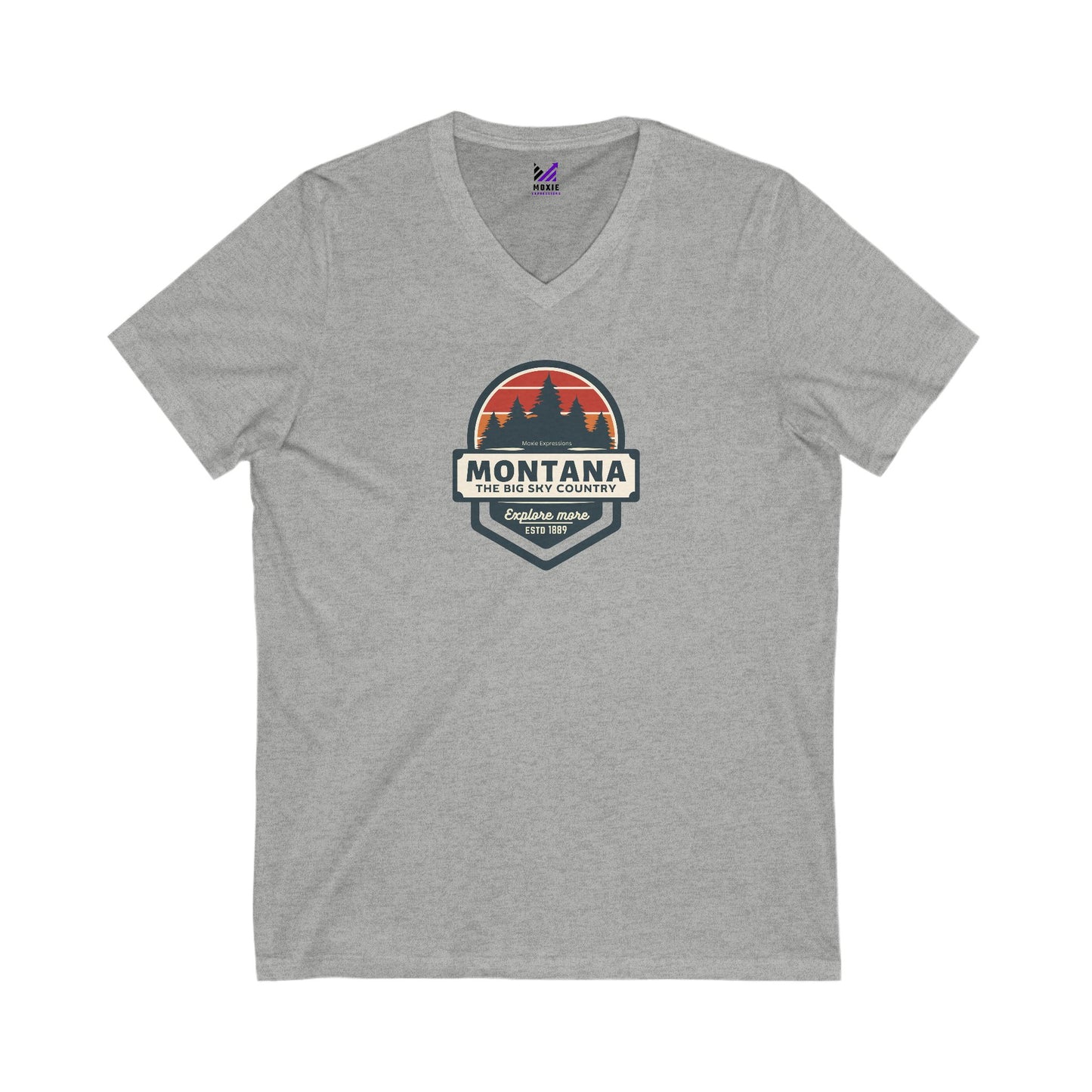 Montana Big Sky "Explore More" Unisex Jersey Short Sleeve V-Neck Tee