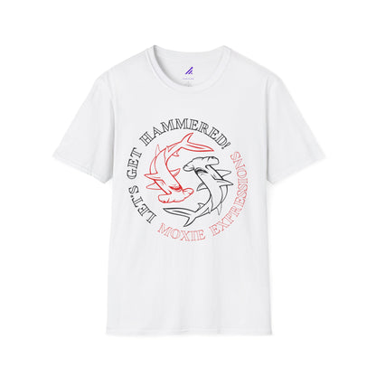 Let's Get Hammered Unisex Softstyle Crewneck T-Shirt - Fun Shark Design for Beach Lovers