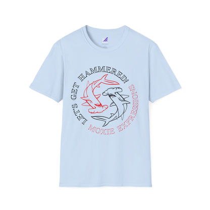 Let's Get Hammered Unisex Softstyle Crewneck T-Shirt - Fun Shark Design for Beach Lovers