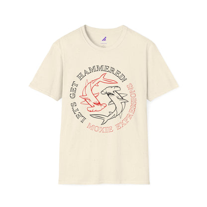 Let's Get Hammered Unisex Softstyle Crewneck T-Shirt - Fun Shark Design for Beach Lovers