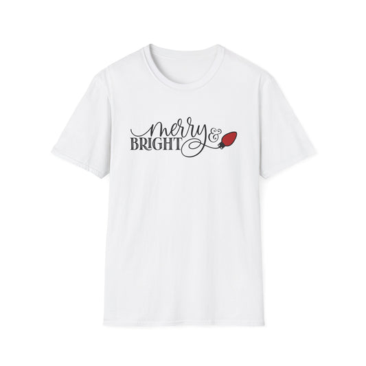 Merry & Bright Christmas T‑Shirt — Holiday Light Bulb Graphic