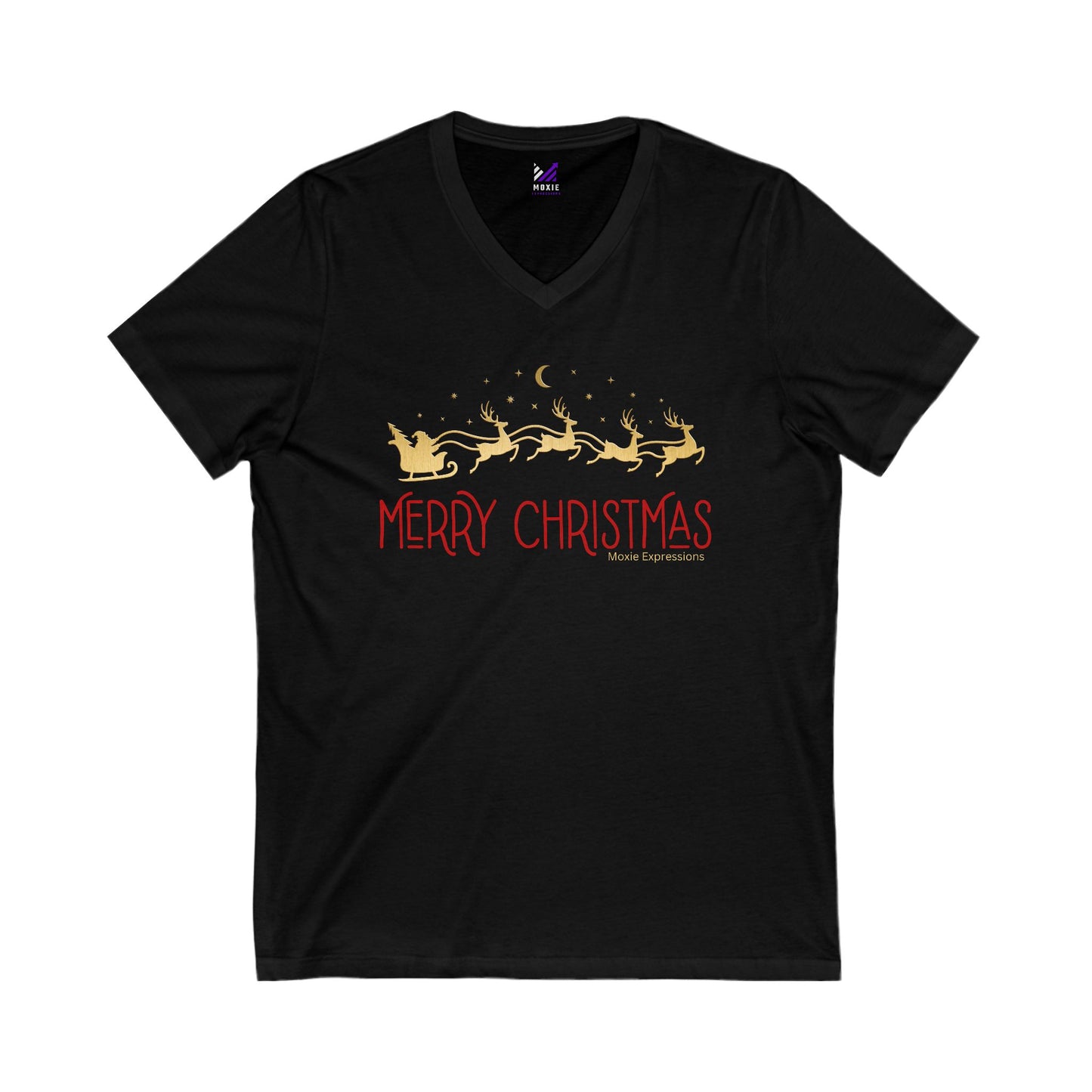 Santa's Sleigh  Unisex Jersey Short Sleeve V-Neck Tee