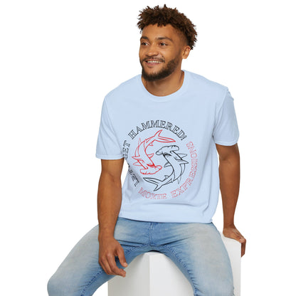 Let's Get Hammered Unisex Softstyle Crewneck T-Shirt - Fun Shark Design for Beach Lovers