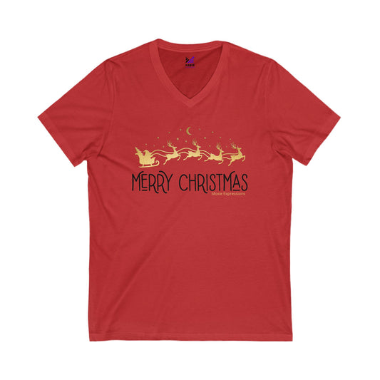 Santa's Sleigh  Unisex Jersey Short Sleeve V-Neck Tee