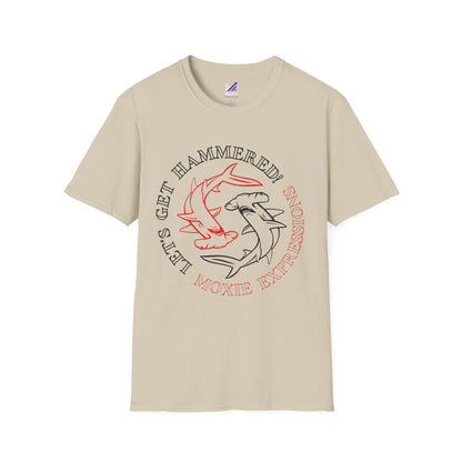 Let's Get Hammered Unisex Softstyle Crewneck T-Shirt - Fun Shark Design for Beach Lovers